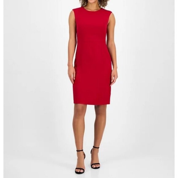 Kasper Womens Petite Crewneck Sleeveless Sheath Dress Red Size 14P NWT - Picture 1 of 3